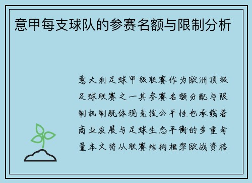 意甲每支球队的参赛名额与限制分析